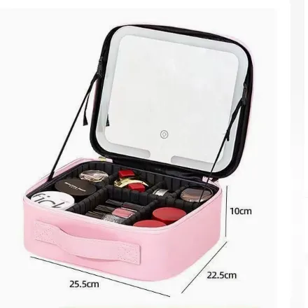Illuminated Cosmetic Bag with Mirror and Magnifier