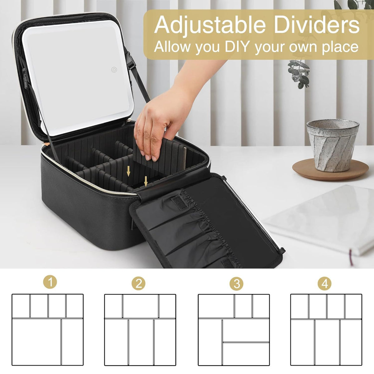 Illuminated Cosmetic Bag with Mirror and Magnifier