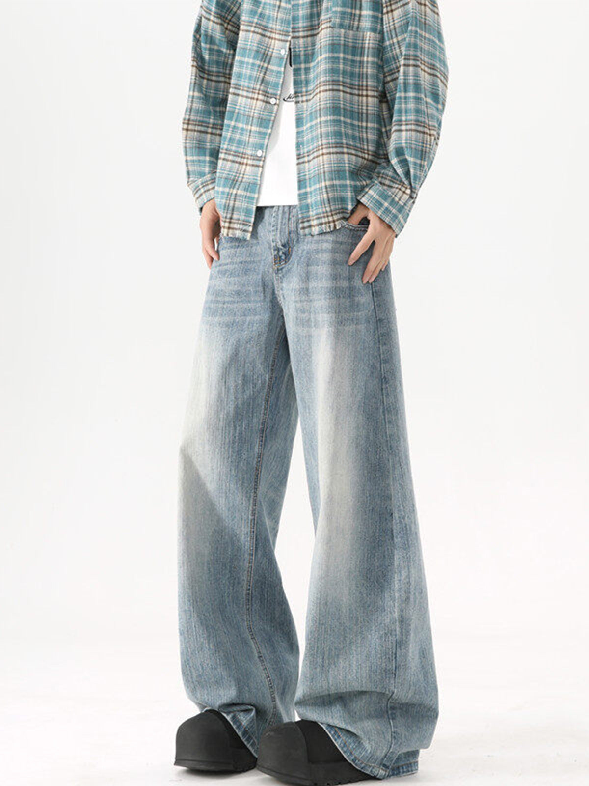 Washed Wide-Leg Denim Pants for Men