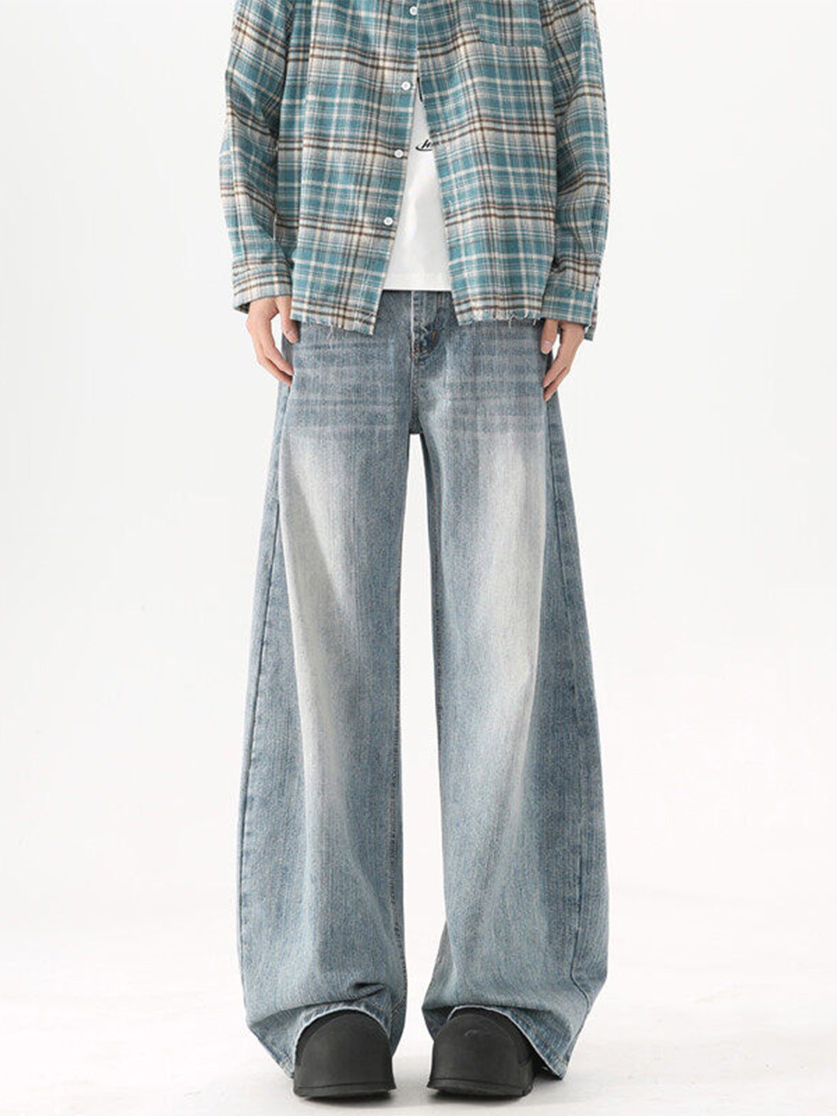 Washed Wide-Leg Denim Pants for Men