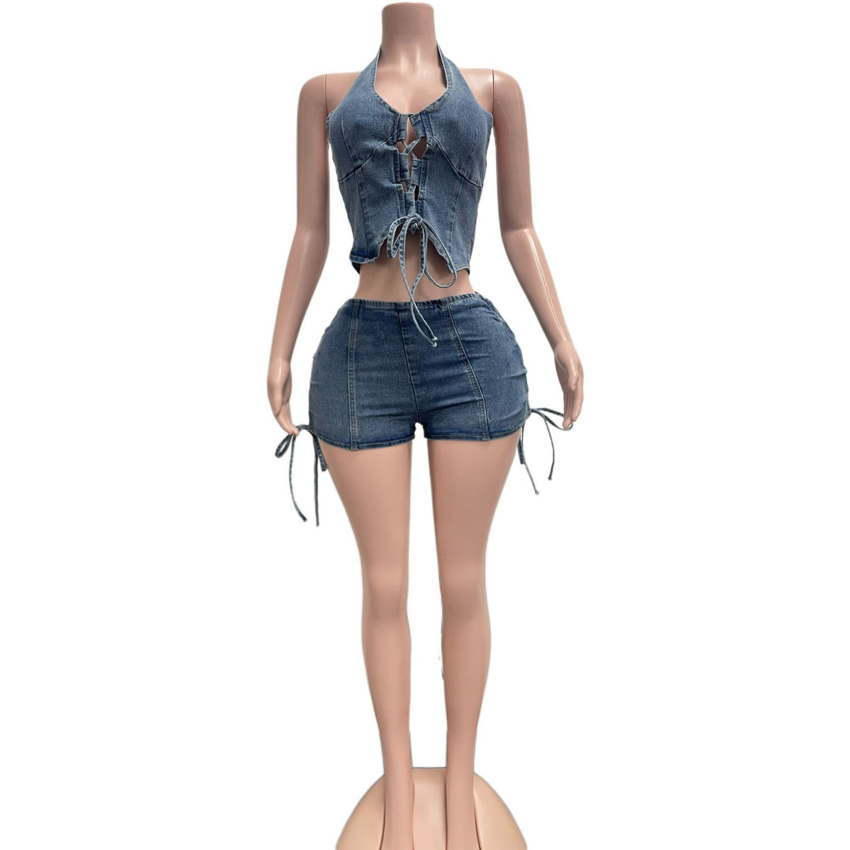 Denim Halter Neck Two-Piece Set